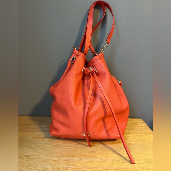 Coach Orange Coral Leather Turnlock Tie bucket bag - Picture 1 of 16